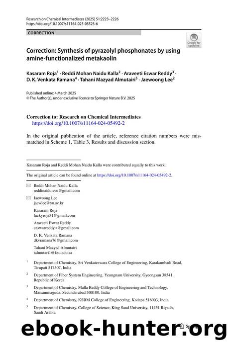 Correction: Synthesis of pyrazolyl phosphonates by using amine-functionalized metakaolin by unknow