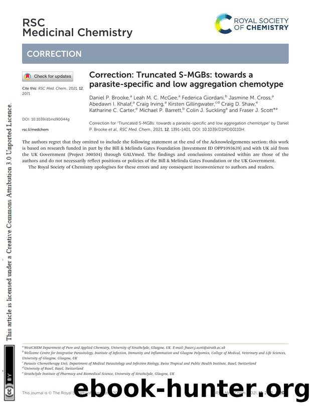 Correction: Truncated S-MGBs: towards a parasite-specific and low aggregation chemotype by unknow