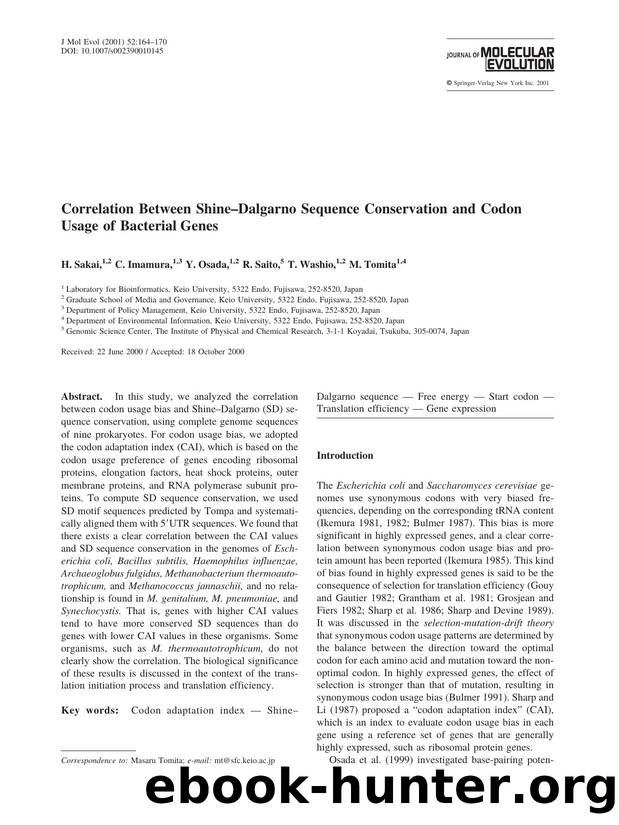 Correlation Between ShineâDalgarno Sequence Conservation and Codon Usage of Bacterial Genes by Sakai H. et al