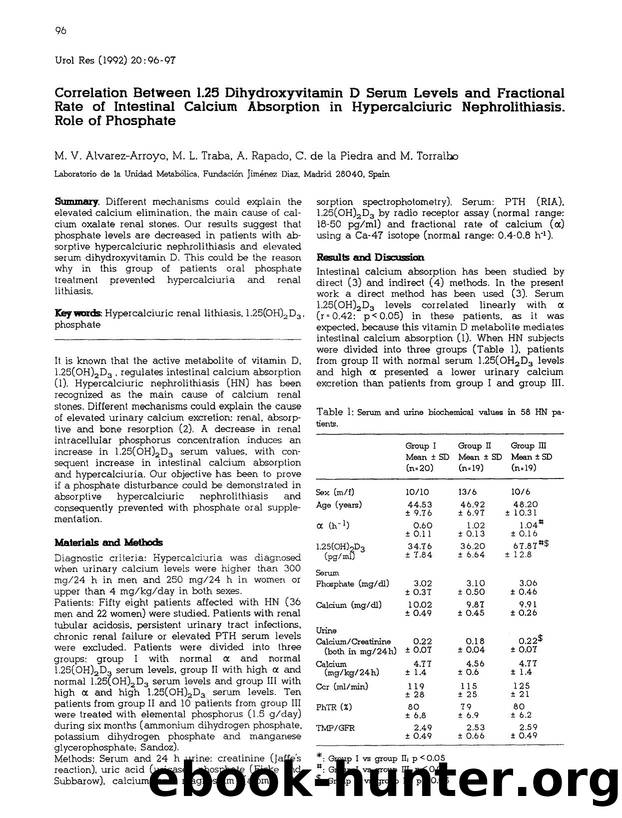 Correlation between 1.25 dihydroxyvitamin D serum levels and fractional rate of intestinal calcium absorption in hypercalciuric nephrolithiasis. role of phosphate by Unknown
