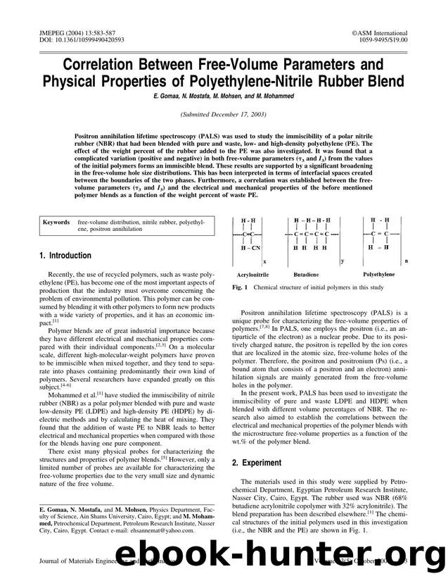 Correlation between free-volume parameters and physical properties of polyethylene-nitrile rubber blend by Unknown