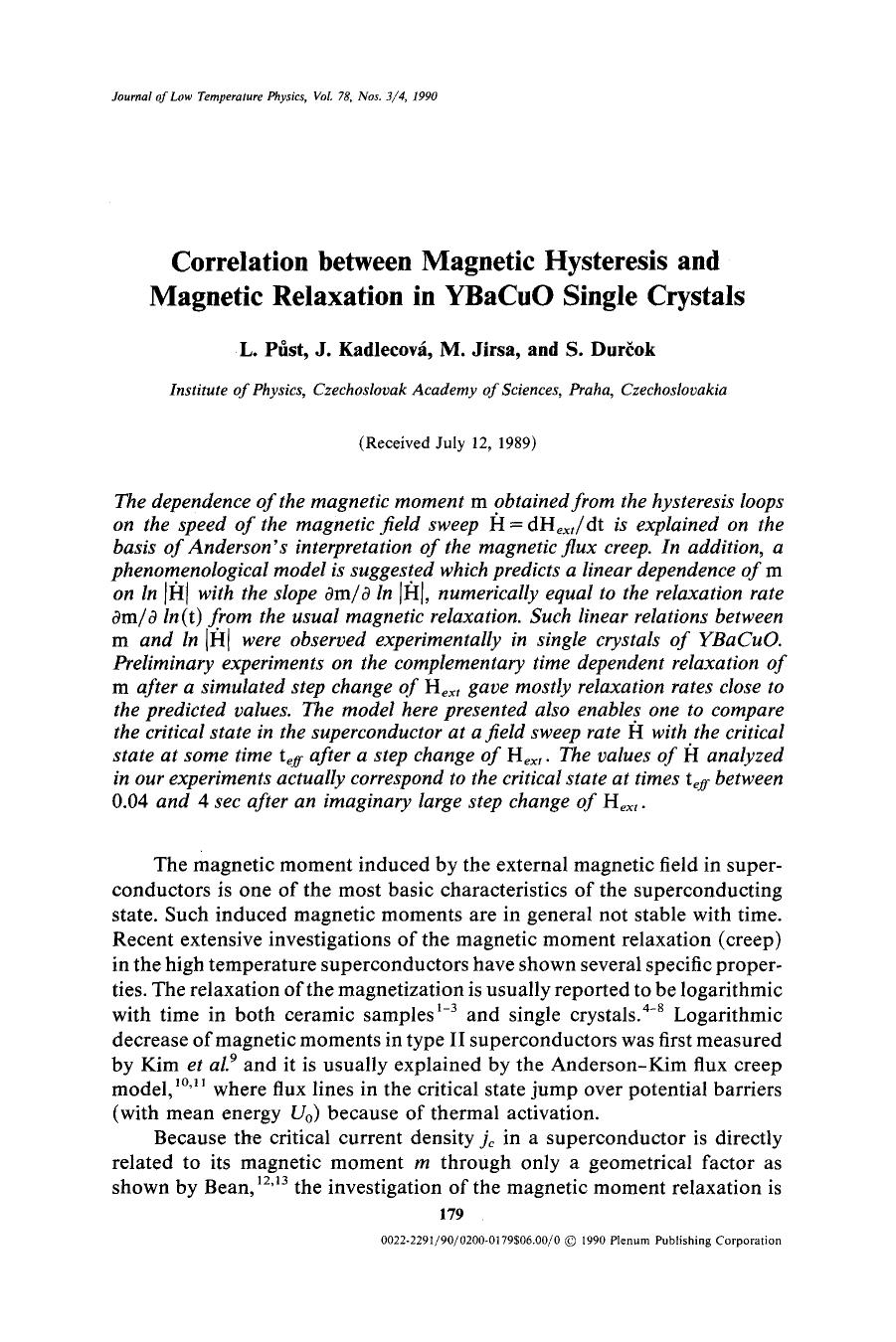 Correlation between magnetic hysteresis and magnetic relaxation in YBaCuO single crystals by Unknown