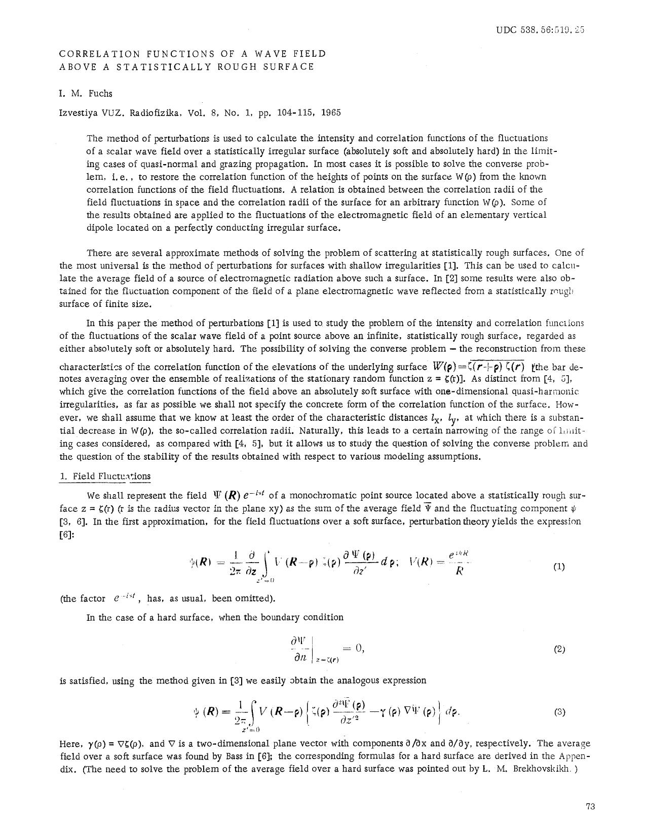 Correlation functions of a wave field above a statistically rough surface by Unknown