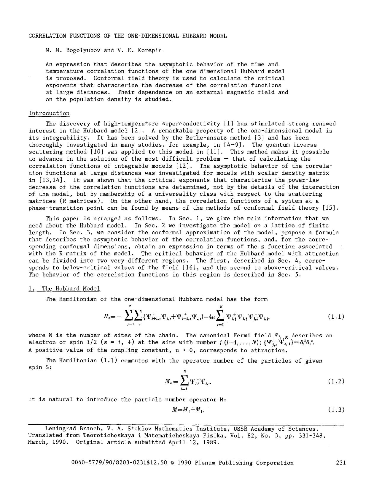 Correlation functions of the one-dimensional Hubbard model by Unknown