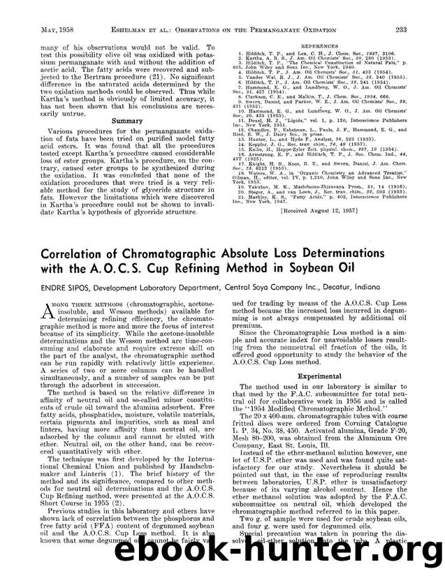 Correlation of chromatographic absolute loss determinations with the A.O.C.S. Cup Refining method in soybean oil by Unknown