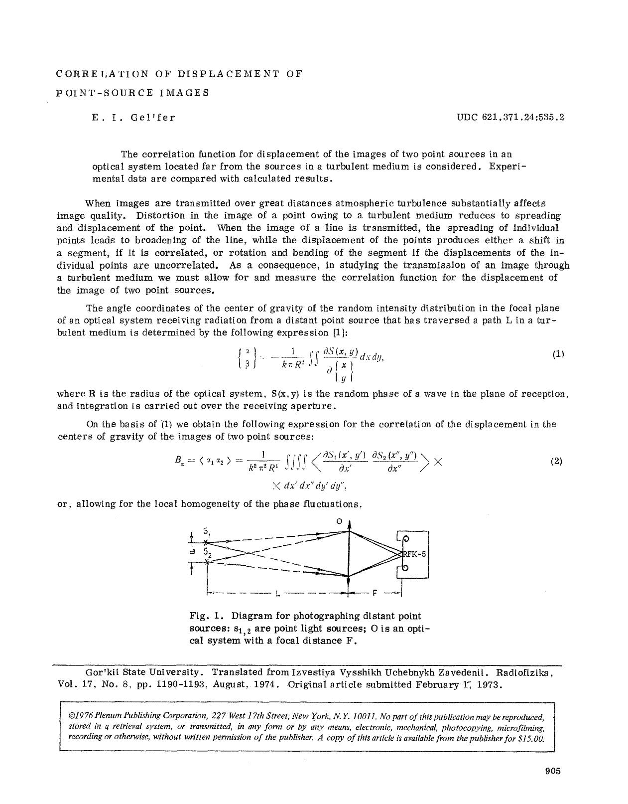 Correlation of displacement of point-source images by Unknown