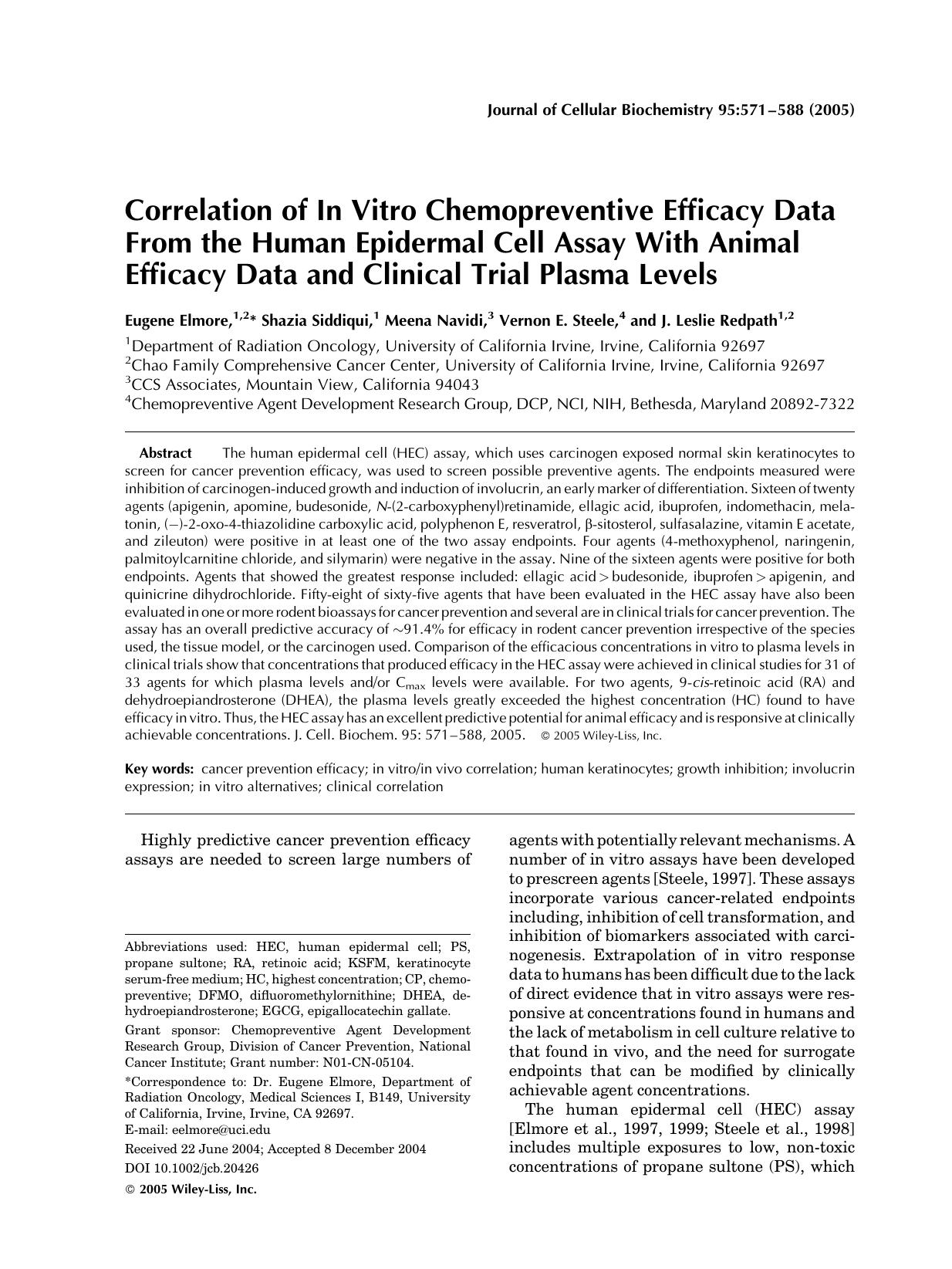 Correlation of in vitro chemopreventive efficacy data from the human epidermal cell assay with animal efficacy data and clinical trial plasma levels by Unknown