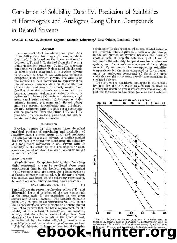 Correlation of solubility data: IV. Prediction of solubilities of homologous and analogous long chain compounds in related solvents by Unknown