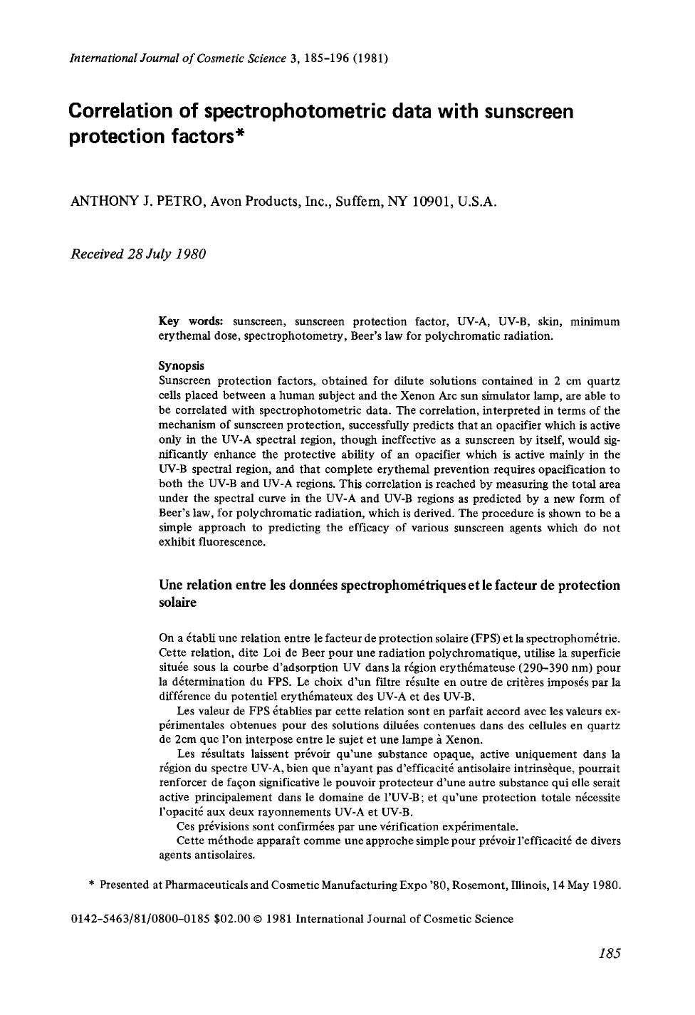 Correlation of spectrophotometric data with sunscreen protection factors by Unknown