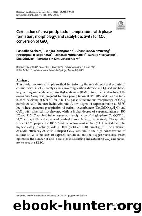 Correlation of urea precipitation temperature with phase formation, morphology, and catalytic activity for CO2 conversion of CeO2 by unknow