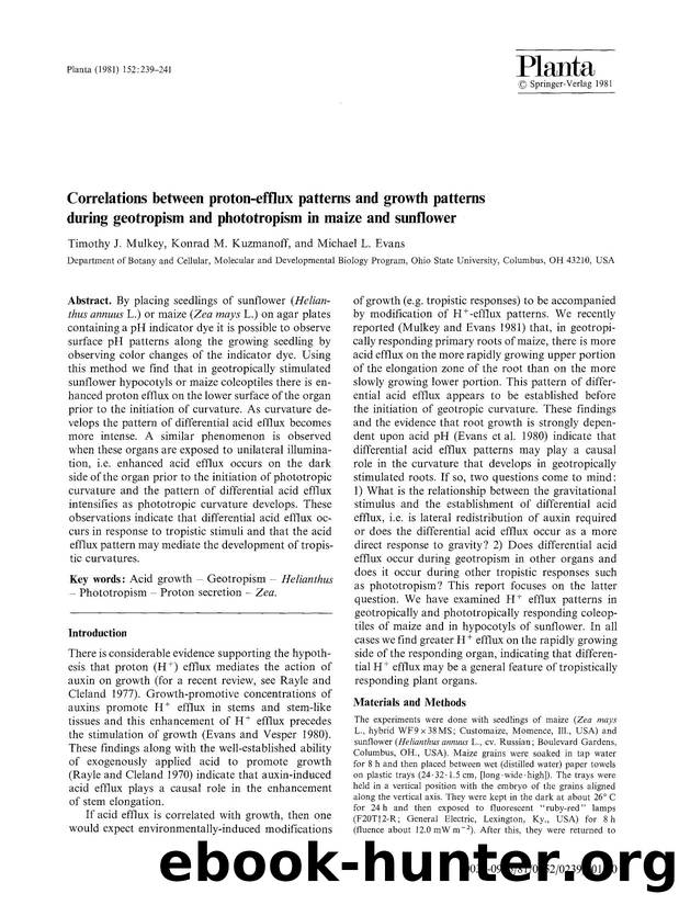 Correlations between proton-efflux patterns and growth patterns during geotropism and phototropism in maize and sunflower by Unknown
