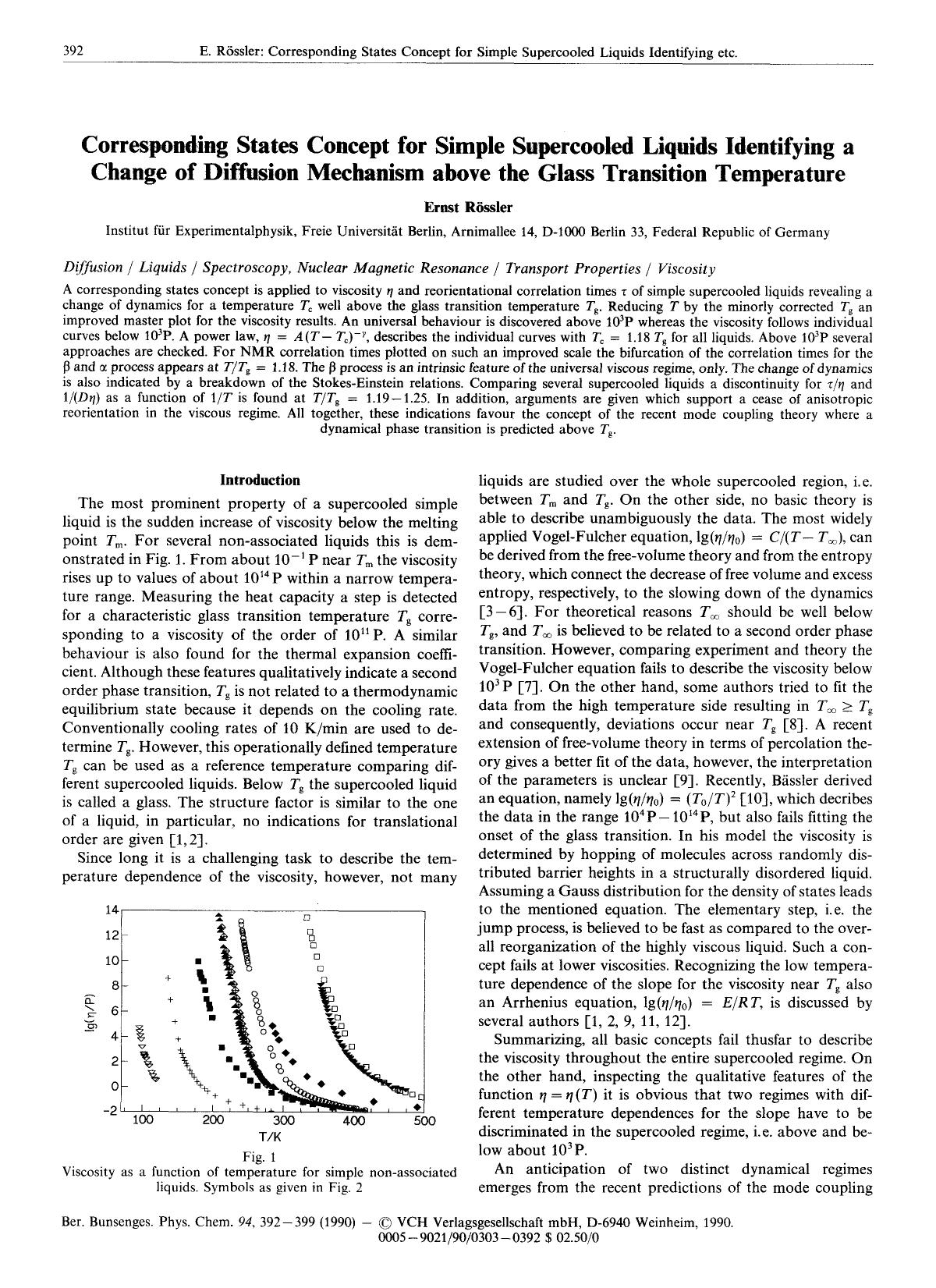 Corresponding States Concept for Simple Supercooled Liquids Identifying a Change of Diffusion Mechanism above the Glass Transition Temperature by Unknown