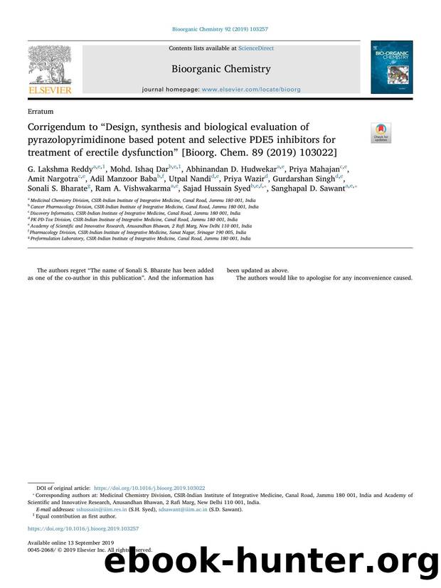 Corrigendum to âDesign, synthesis and biological evaluation of pyrazolopyrimidinone based potent and selective PDE5 inhibitors for treatment of erectile dysfunctionâ [Bioorg. C by unknow