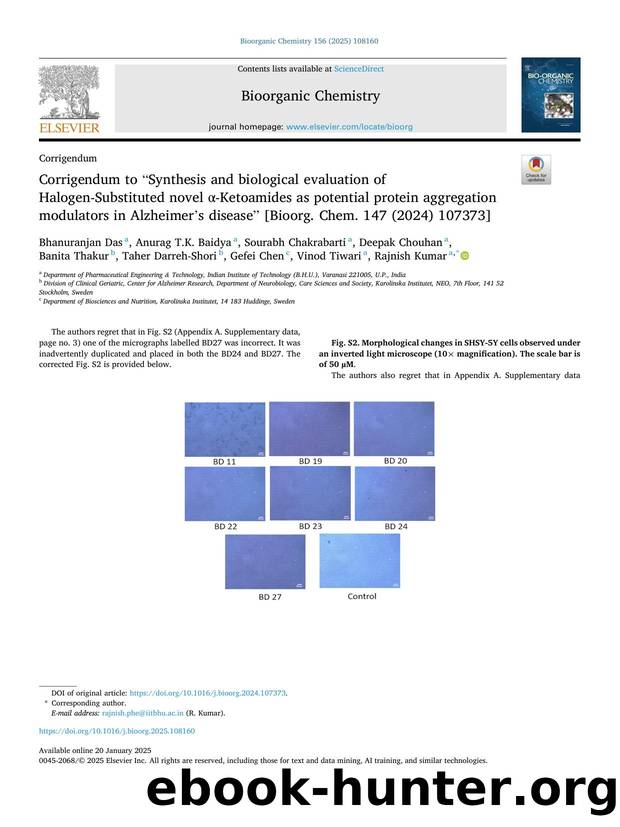 Corrigendum to âSynthesis and biological evaluation of Halogen-Substituted novel Î±-Ketoamides as potential protein aggregation modulators in Alzheimerâs diseaseâ [Bioorg. Ch by unknow