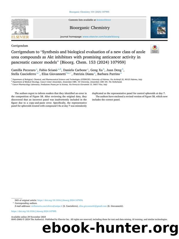 Corrigendum to âSynthesis and biological evaluation of a new class of azole urea compounds as Akt inhibitors with promising anticancer activity in pancreatic cancer modelsâ [Bi by unknow