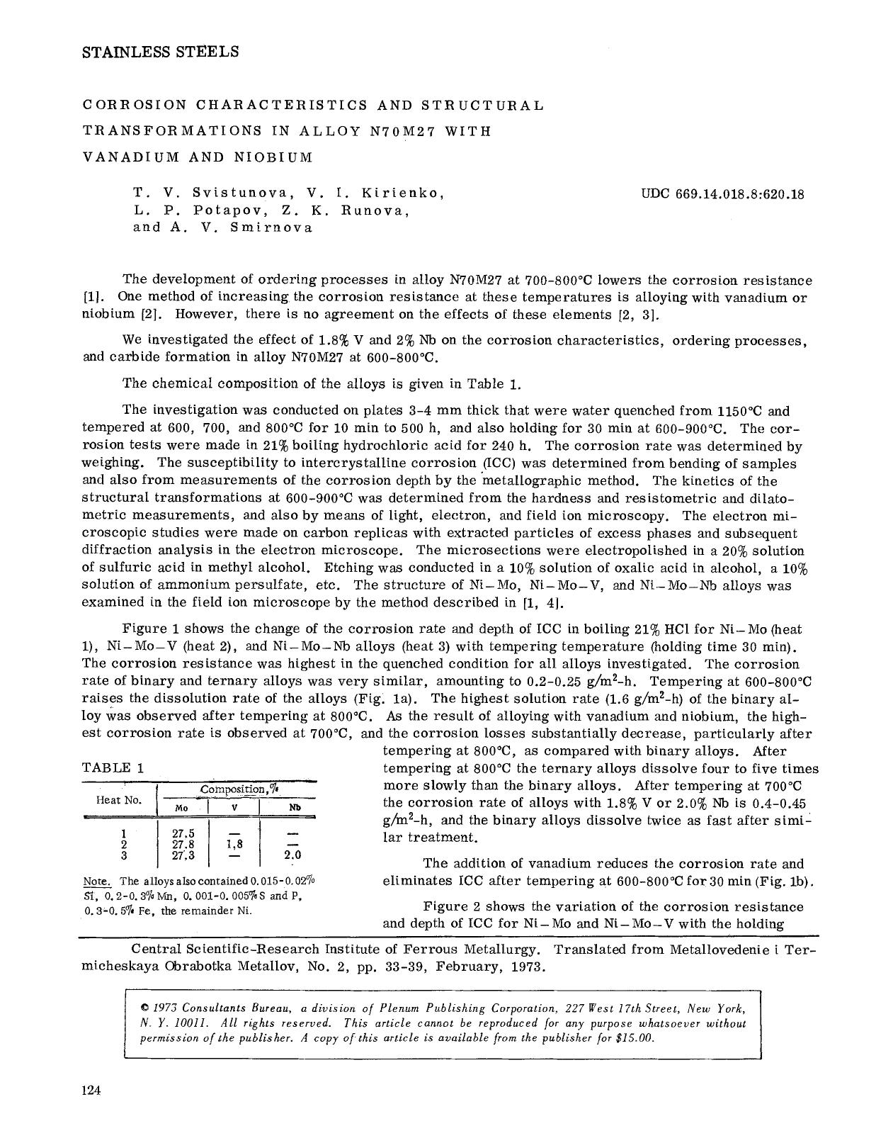 Corrosion characteristics and structural transformations in alloy N70M27 with vanadium and niobium by Unknown