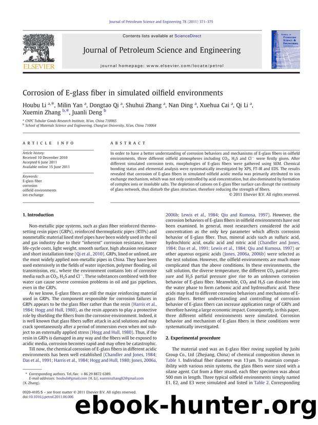 Corrosion of E-glass fiber in simulated oilfield environments by unknow