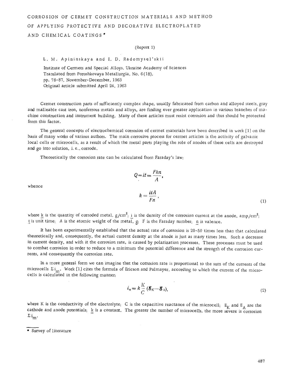 Corrosion of cermet construction materials and method of applying protective and decorative electroplated and chemical coatings by Unknown