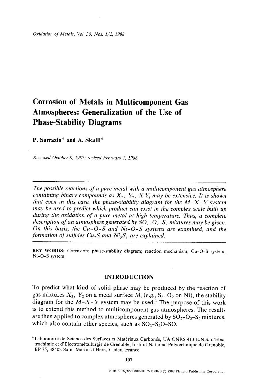 Corrosion of metals in multicomponent gas atmospheres: Generalization of the use of phase-stability diagrams by Unknown