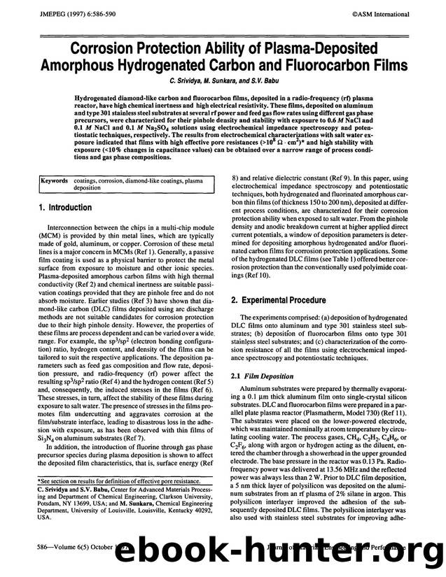 Corrosion protection ability of plasma-deposited amorphous hydrogenated carbon and fluorocarbon films by Unknown