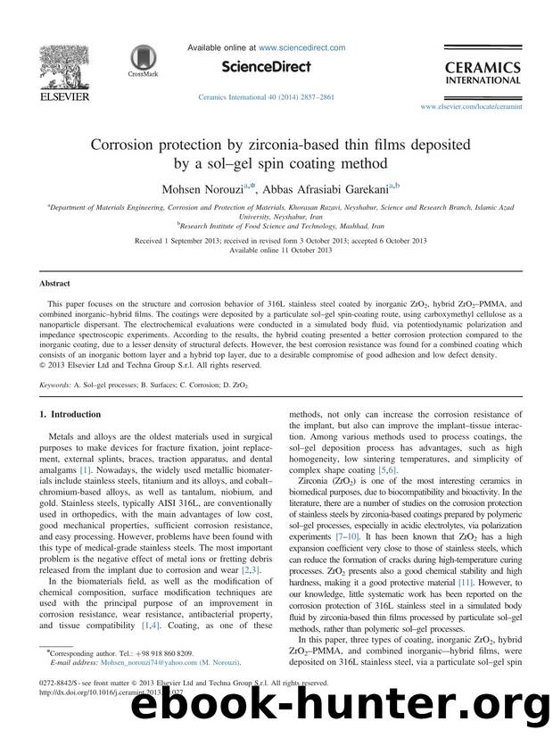 Corrosion protection by zirconia-based thin films deposited by a solâgel spin coating method by Mohsen Norouzi & Abbas Afrasiabi Garekani