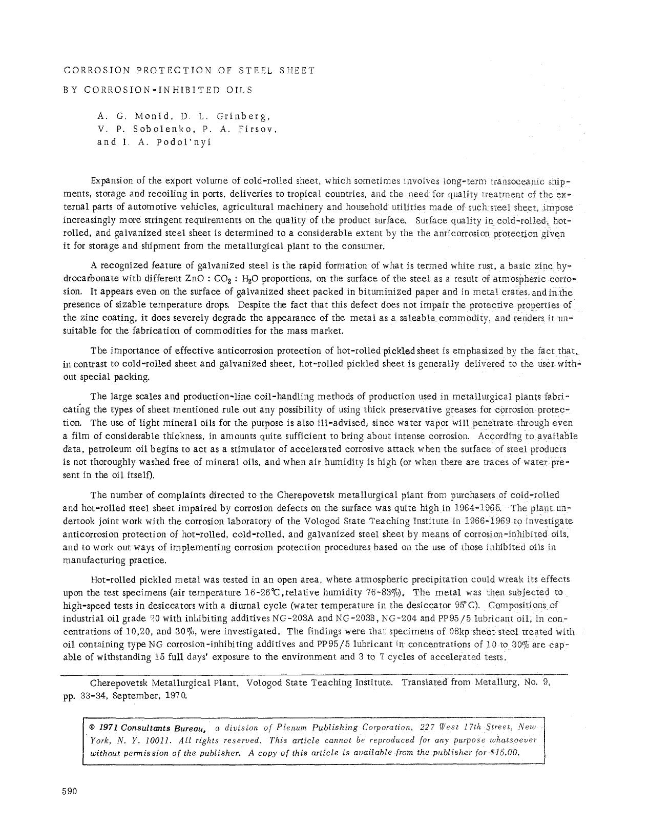 Corrosion protection of steel sheet by corrosion-inhibited oils by Unknown