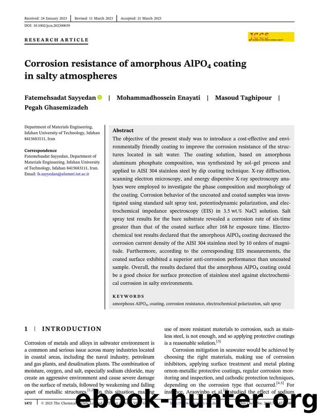 Corrosion resistance of amorphous AlPO4 coating in salty atmospheres by Unknown