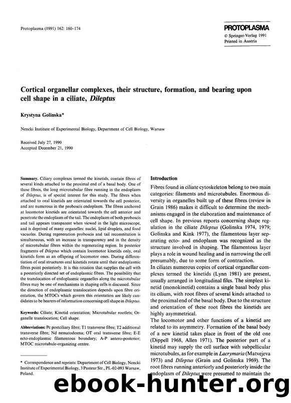 Cortical organellar complexes, their structure, formation, and bearing upon cell shape in a ciliate, <Emphasis Type="Italic">Dileptus <Emphasis> by Unknown