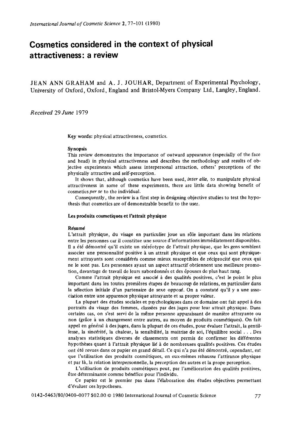 Cosmetics considered in the context of physical attractiveness: a review by Unknown