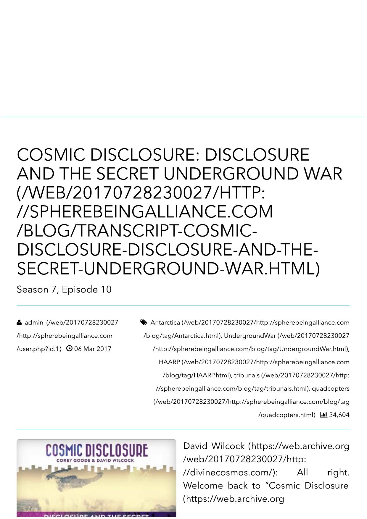 Cosmic Disclosure: Disclosure and the Secret Underground War - Sphere-Being Alliance by Sphere-Being Alliance