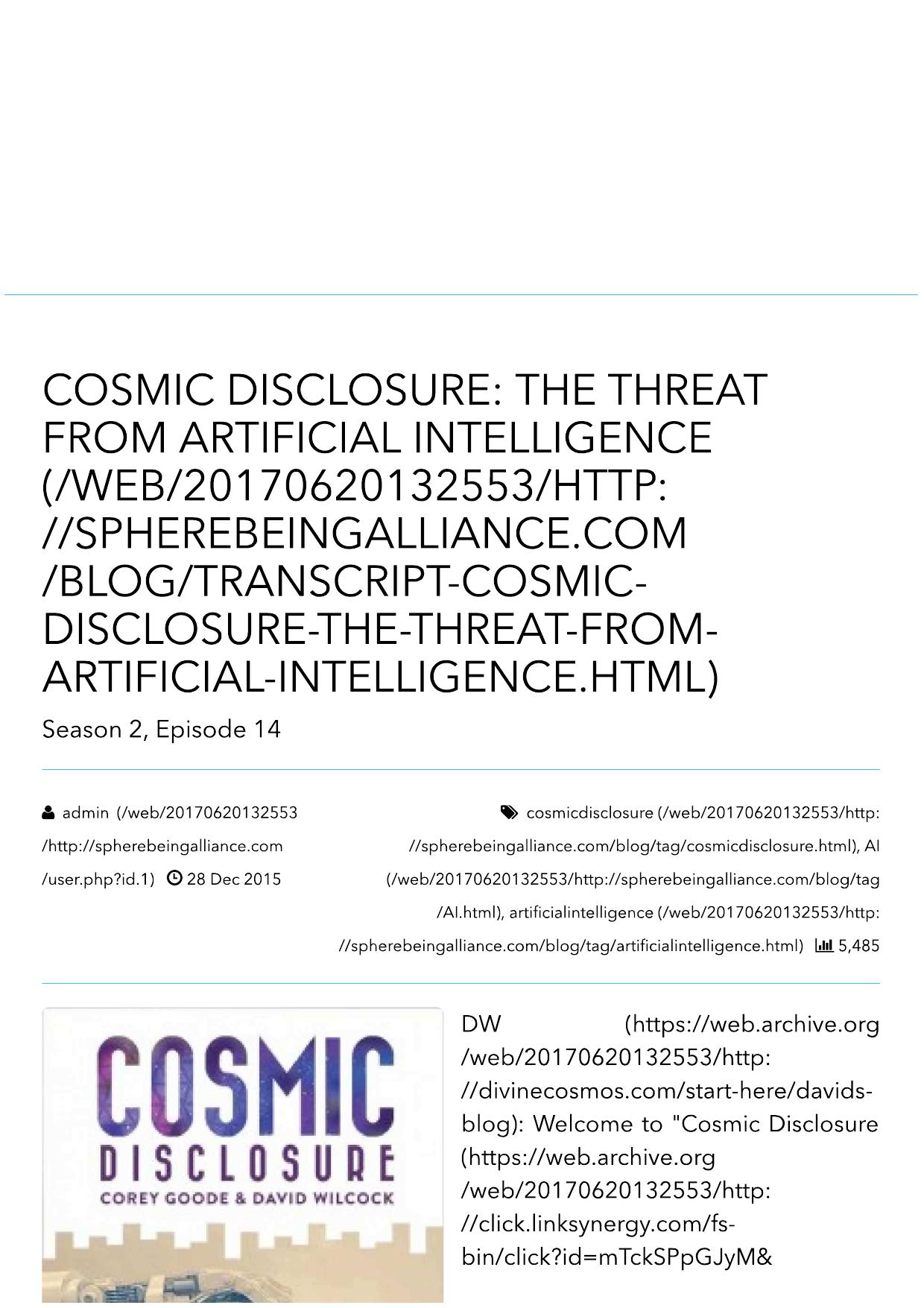 Cosmic Disclosure: The Threat from Artificial Intelligence - Sphere-Being Alliance by Sphere-Being Alliance