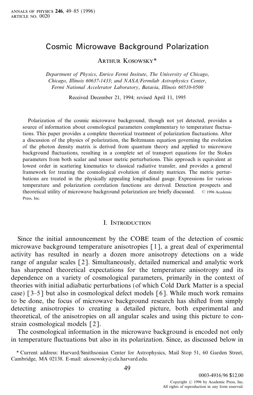 Cosmic Microwave Background Polarization by Kosowsky A