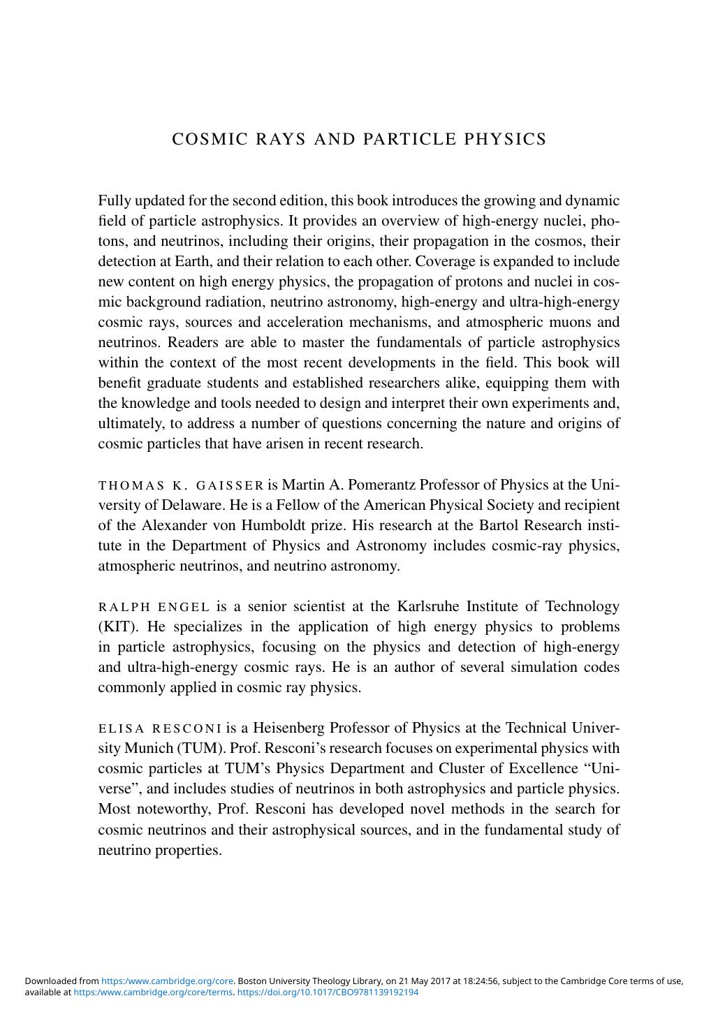 Cosmic Rays and Particle Physics, Second Edition by Unknow