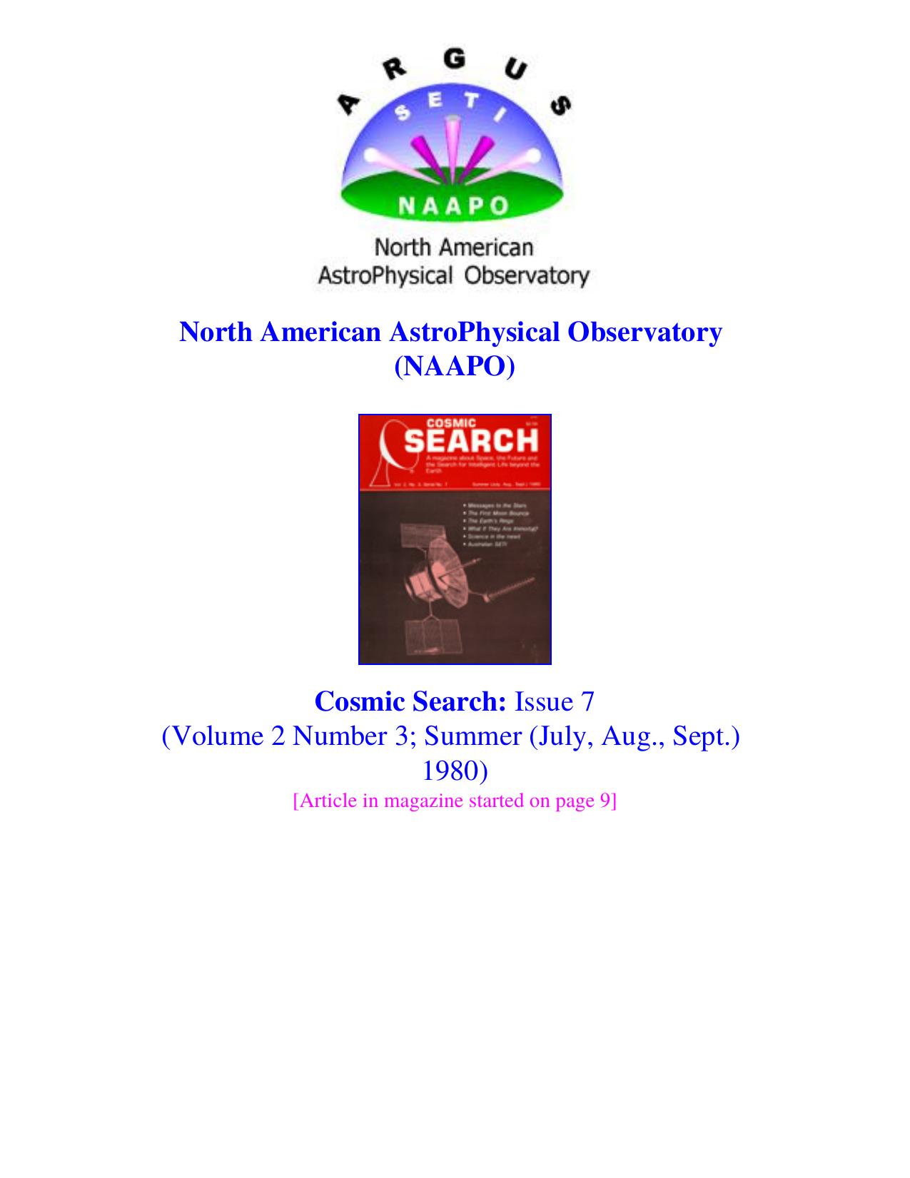 Cosmic Search Issue 07 Page 9 - A Speculation on the Influence of Biological Immortality on SETI by Frank D. Drake by A Speculation on the Influence of Biological Immortality on SETI (1980)