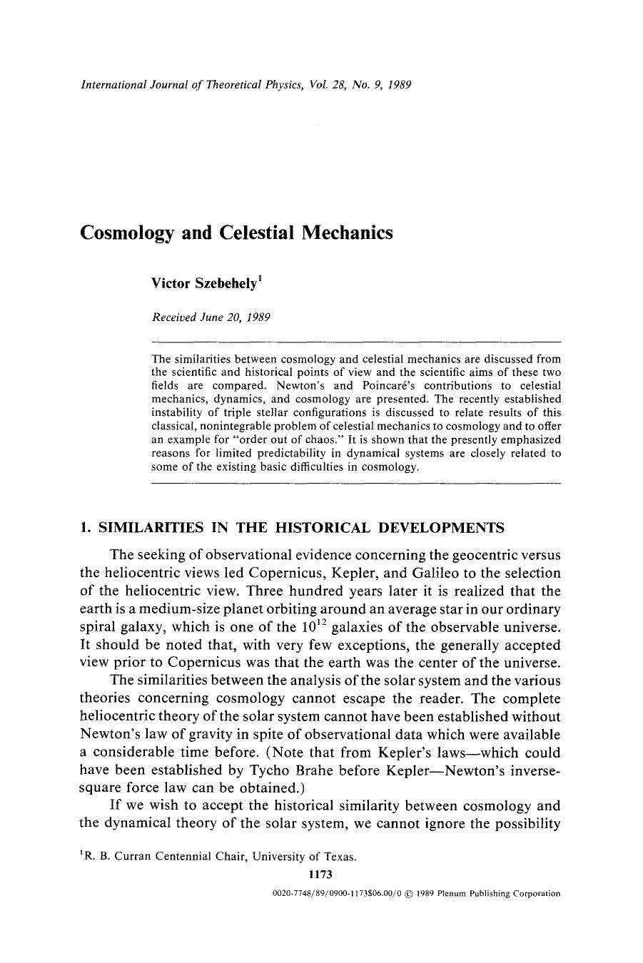 Cosmology and celestial mechanics by Unknown