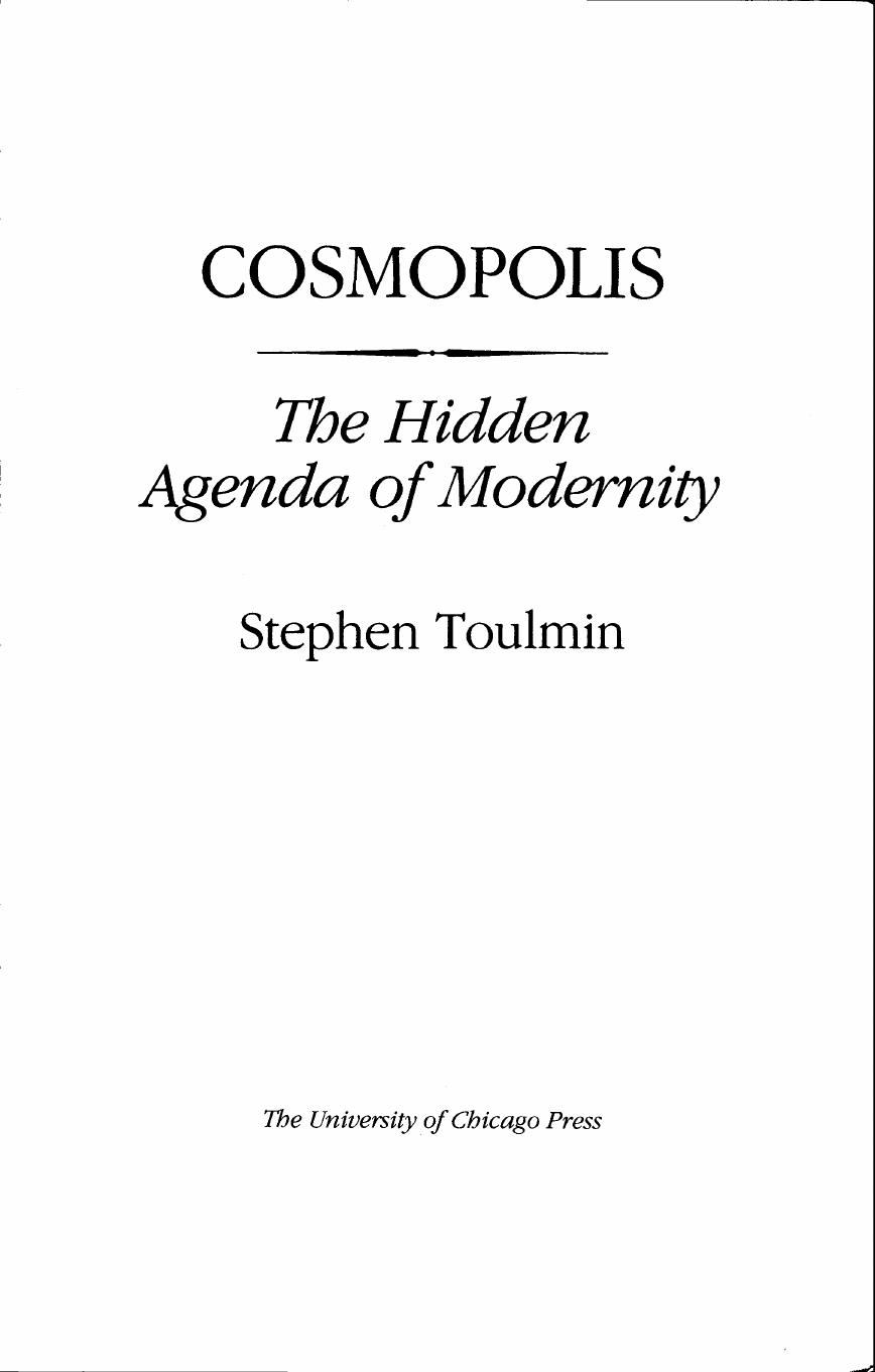 Cosmopolis The Hidden Agenda of Modernity by Unknown