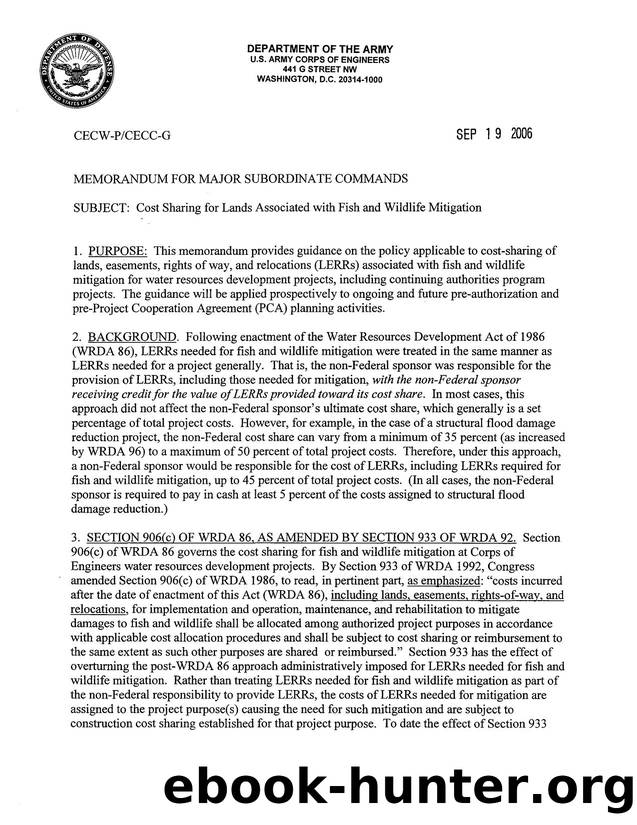 Cost Sharing for Lands Associated with Fish and Wildlife Mitigation by Unknown