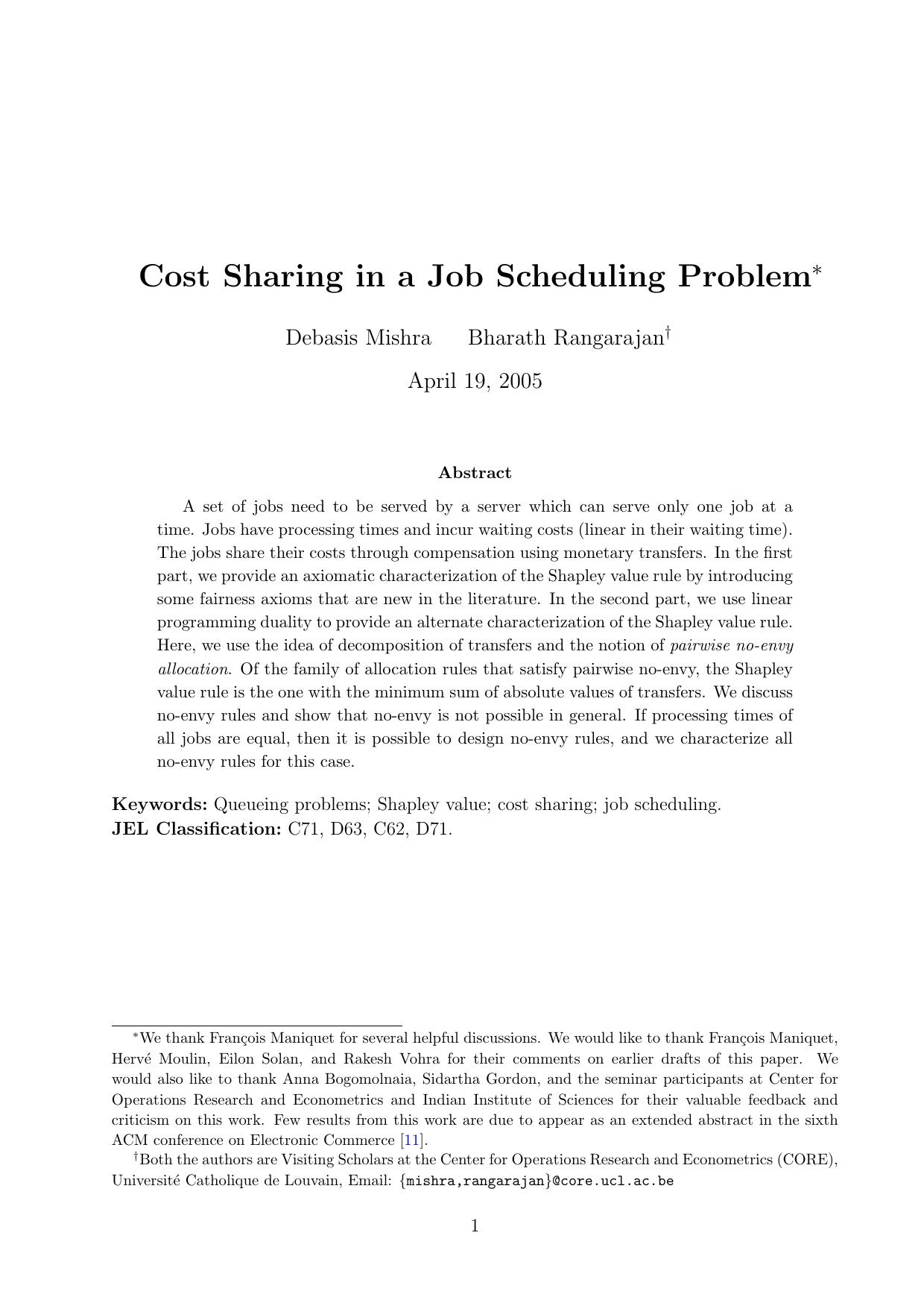 Cost Sharing in a Job Scheduling Problem by Unknown