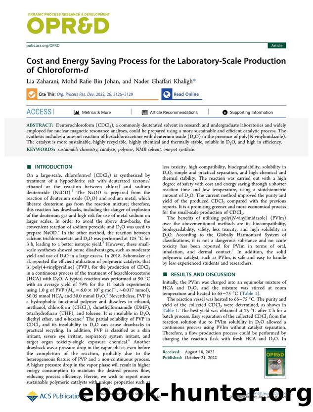 Cost and Energy Saving Process for the Laboratory-Scale Production of Chloroform-d by Lia Zaharani Mohd Rafie Bin Johan and Nader Ghaffari Khaligh