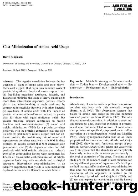Cost-Minimization of Amino Acid Usage by Seligmann H