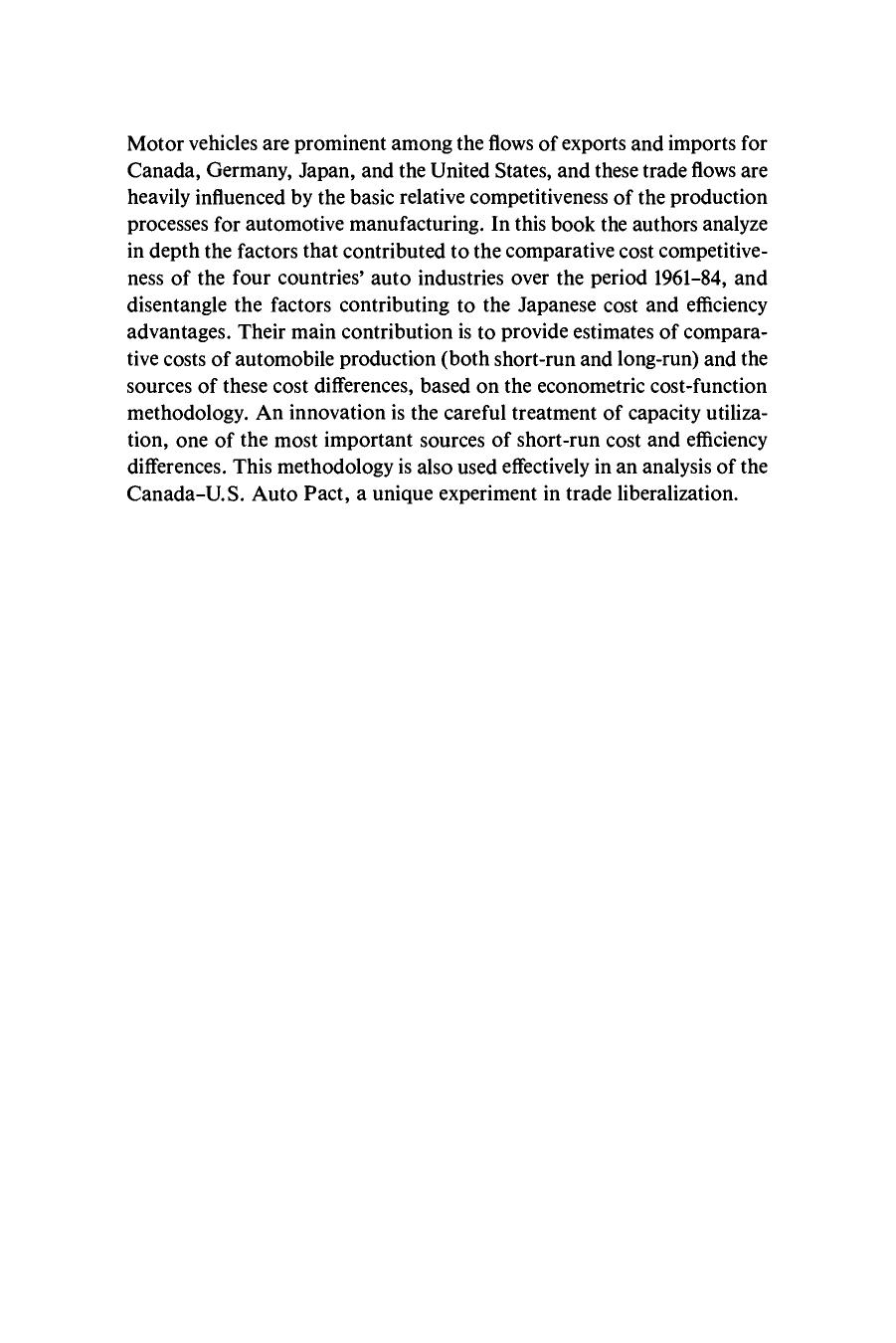 Costs and Productivity in Automobile Production: The Challenge of Japanese Efficiency by Melvyn A. Fuss Leonard Waverman