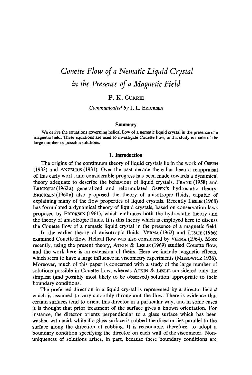 Couette flow of a nematic liquid crystal in the presence of a magnetic field by Unknown
