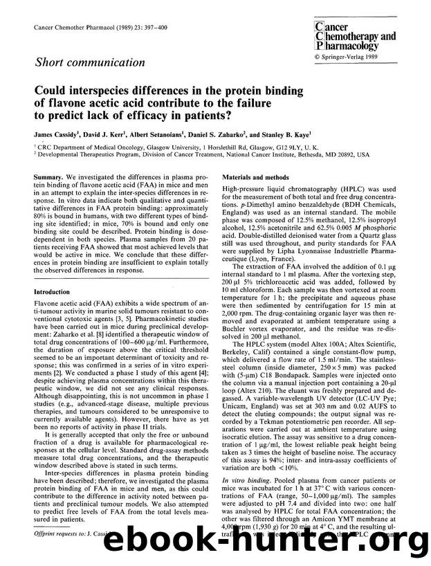 Could interspecies differences in the protein binding of flavone acetic acid contribute to the failure to predict lack of efficacy in patients? by Unknown