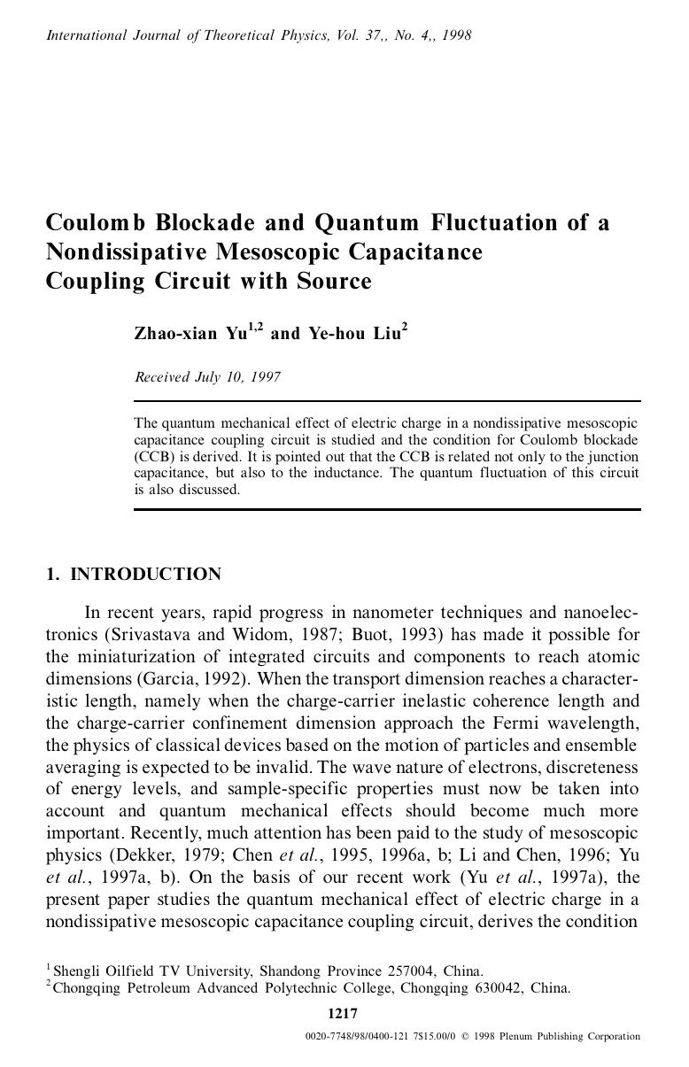 Coulomb Blockade and Quantum Fluctuation of a Nondissipative Mesoscopic Capacitance Coupling Circuit with Source by Unknown