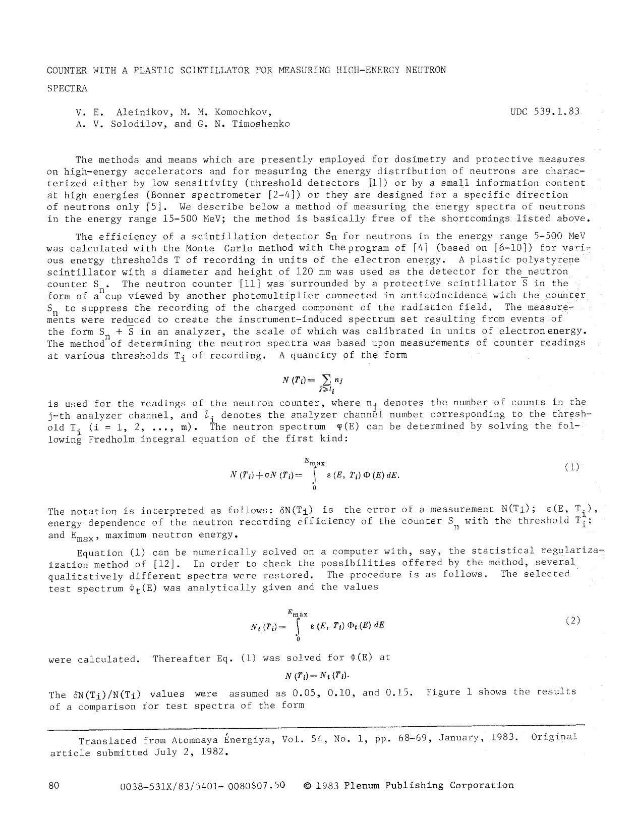 Counter with a plastic scintillator for measuring high-energy neutron spectra by Unknown