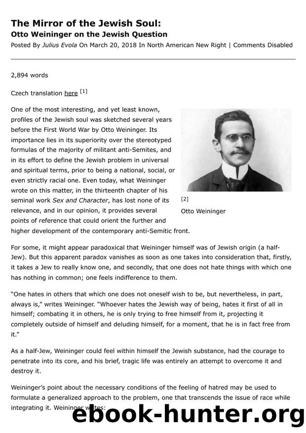 Counter-Currents Â» The Mirror of the Jewish Soul: Otto Weininger on the Jewish Question Â» Print by Unknown