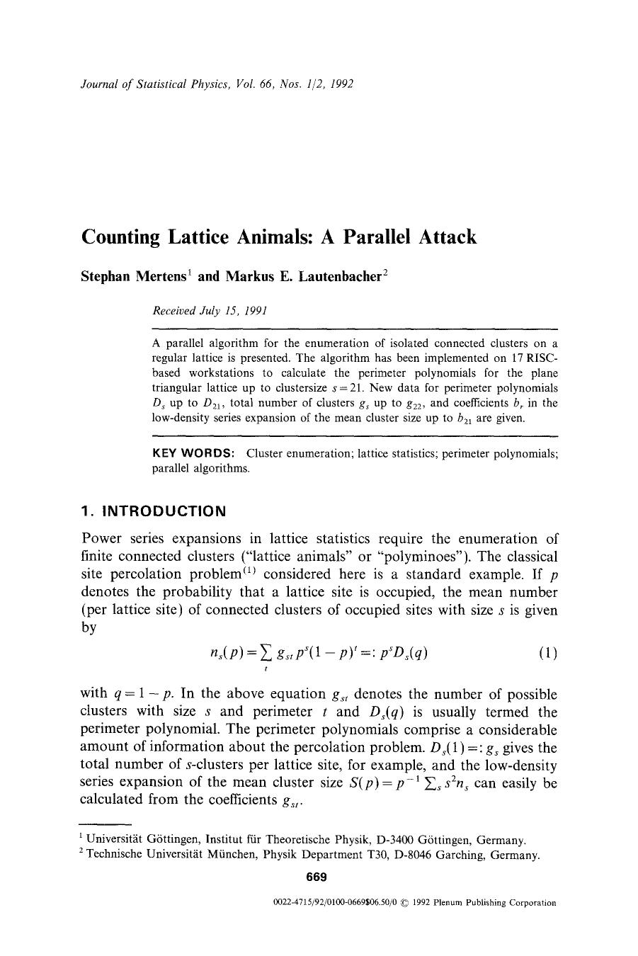 Counting lattice animals: A parallel attack by Unknown