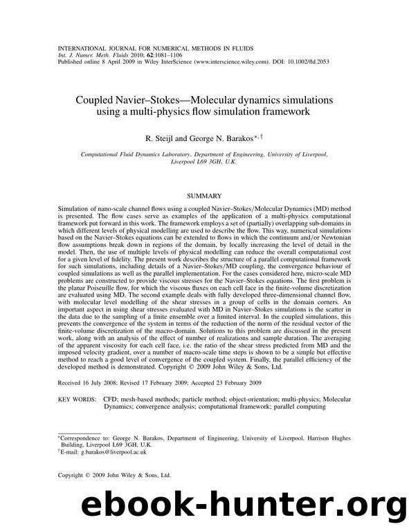 Coupled Navier-Stokes-Molecular dynamics simulations using a multi-physics flow simulation framework by Unknown