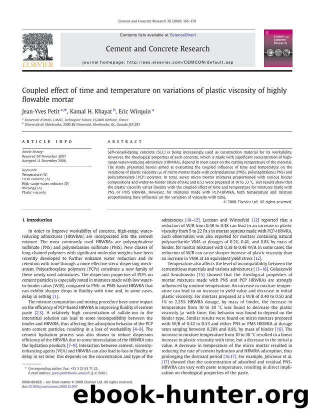 Coupled effect of time and temperature on variations of plastic viscosity of highly flowable mortar by Jean-Yves Petit; Kamal H. Khayat; Eric Wirquin