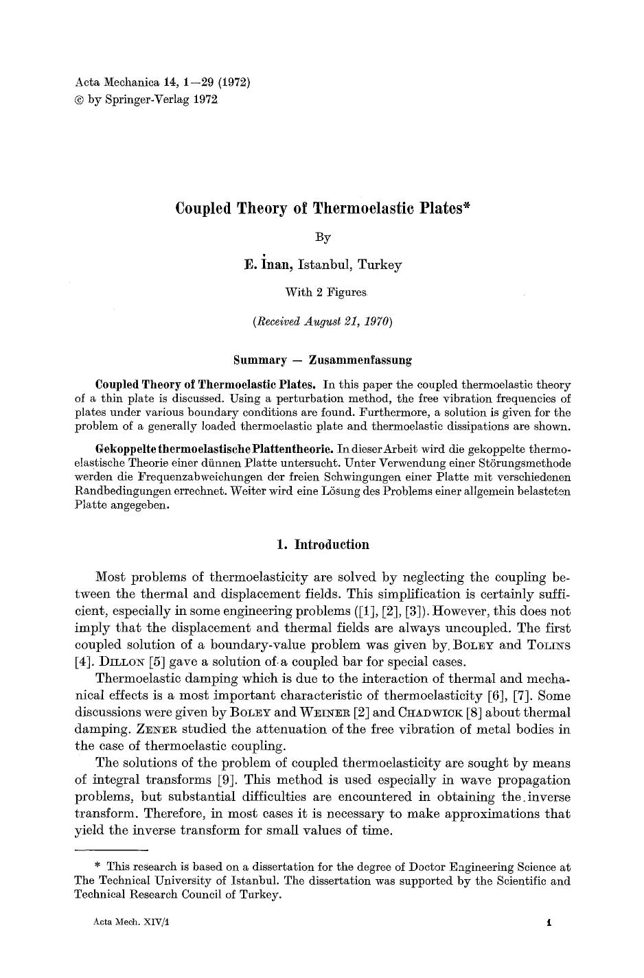 Coupled theory of thermoelastic plates by Unknown